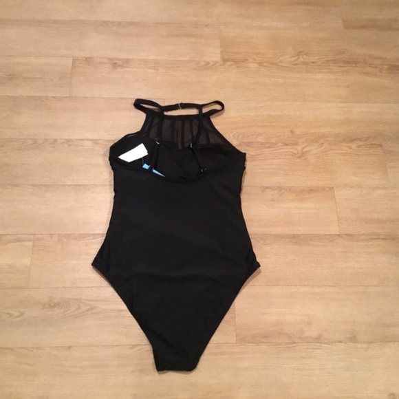 Women’s Black Keyhole Mesh Halter Ruched Monokini Bathing Suits - Picture 6 of 7